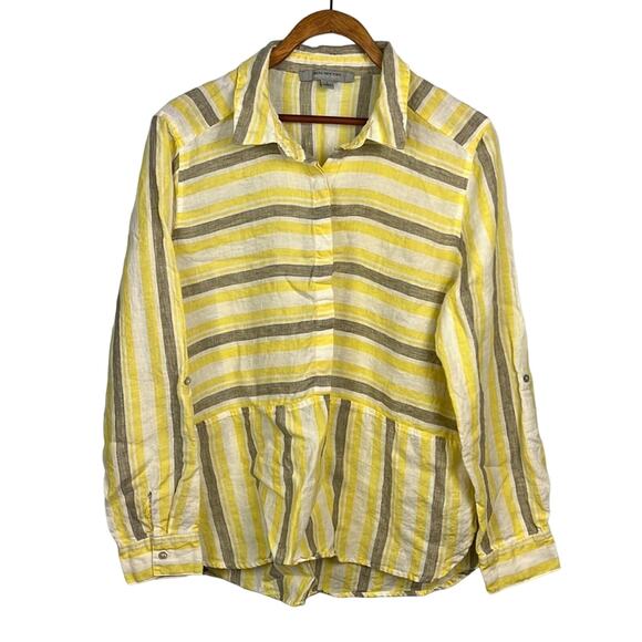 Andrew Marc / Marc New York 100% linen striped summer top size large - Picture 1 of 8
